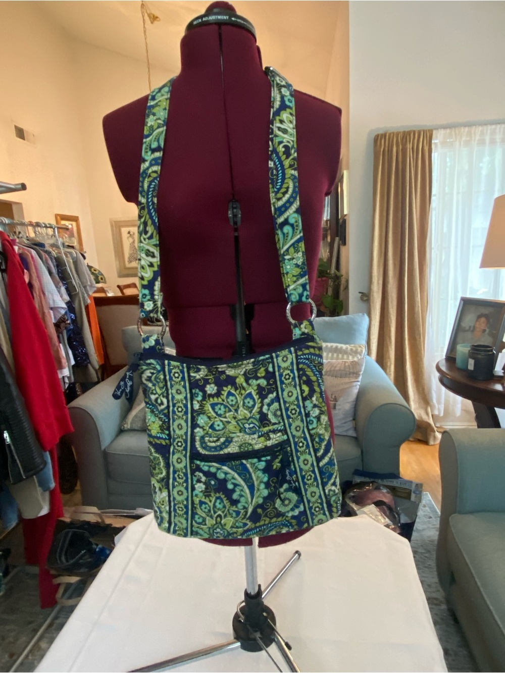 Vera Bradley Paisley Quilted Crossbody in Navy and Lime